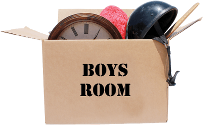 image of a cardboard moving box labeled boys room