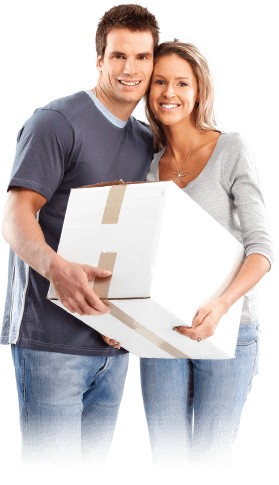 image of a couple holding a packed box