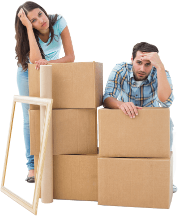 image of a couple tired of packing